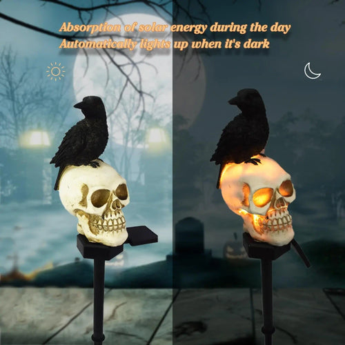 Animated Raven Skull Garden Stake