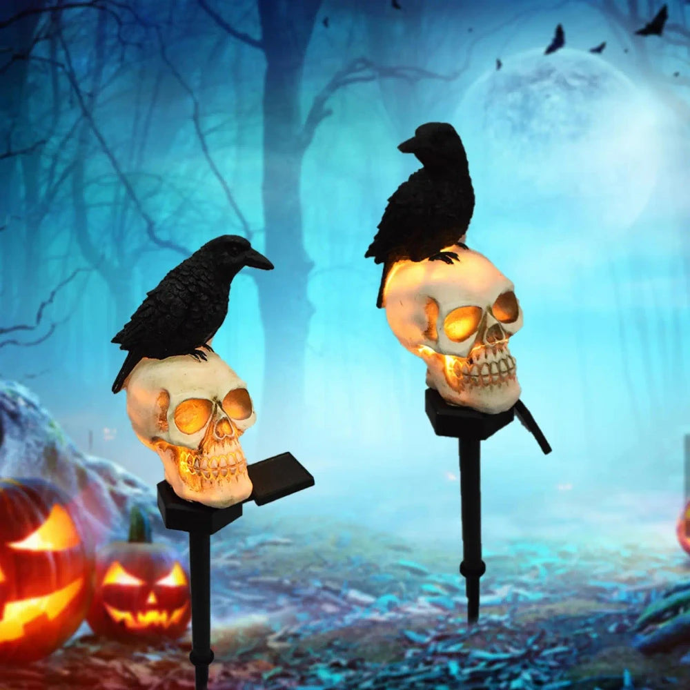 Animated Raven Skull Garden Stake