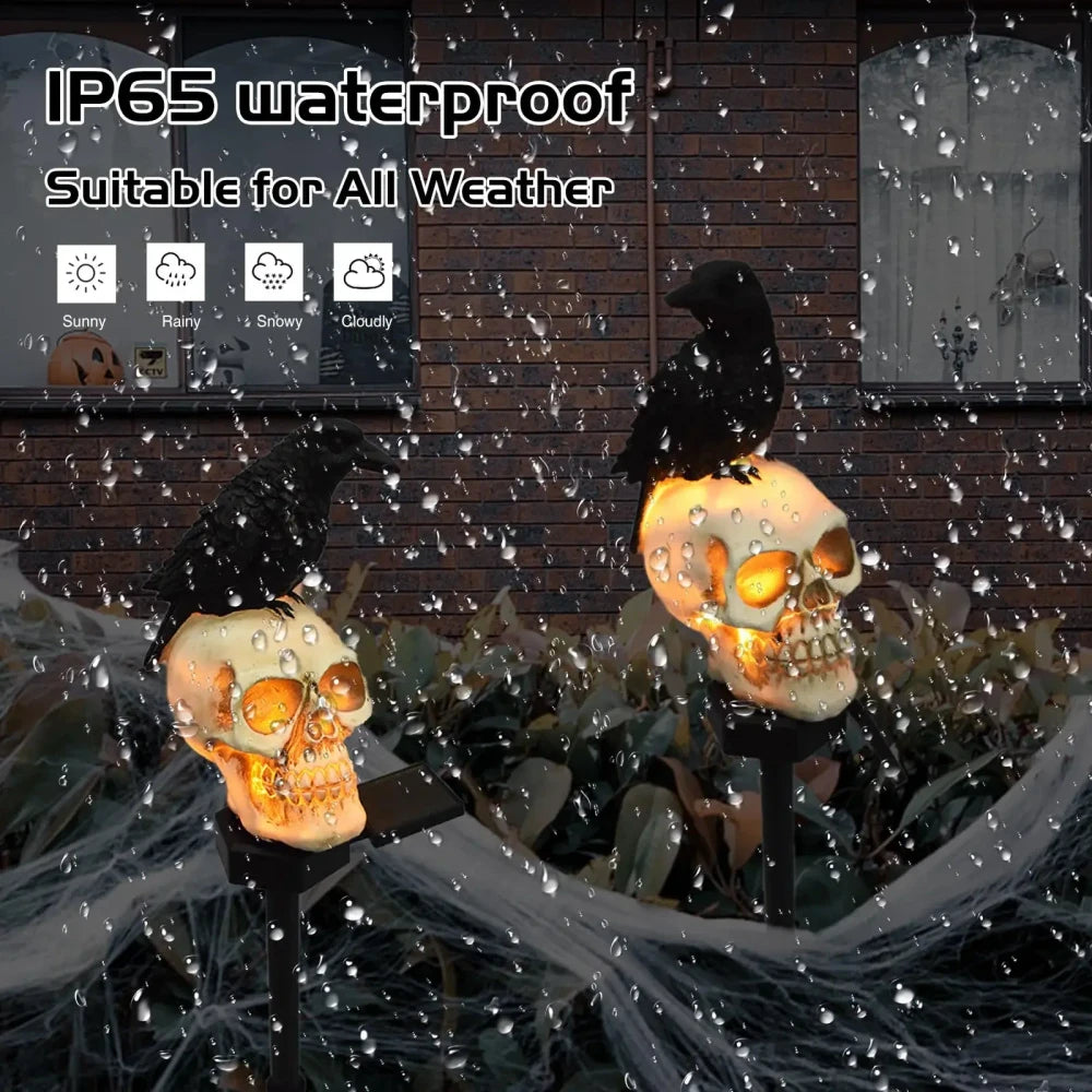 Animated Raven Skull Garden Stake